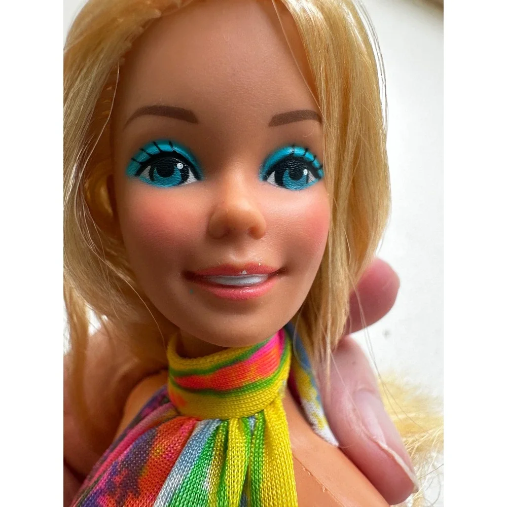 Vtg Superstar Mattel Barbie Doll Philippines Blonde Blue Eyes Psychedelic Dress